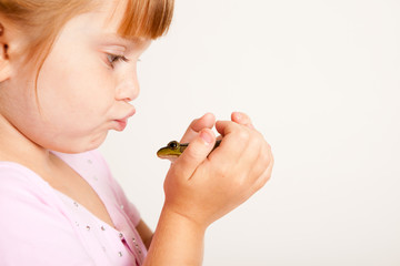 Little Princess Girl Kissing a Frog, Fairy Tale Magic