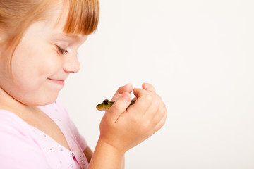 Little Princess Girl Holding a Frog, Fairy Tale Magic