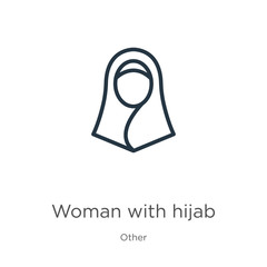 Woman with hijab icon. Thin linear woman with hijab outline icon isolated on white background from other collection. Line vector sign, symbol for web and mobile