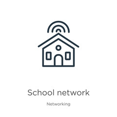 Fototapeta premium School network icon. Thin linear school network outline icon isolated on white background from networking collection. Line vector sign, symbol for web and mobile