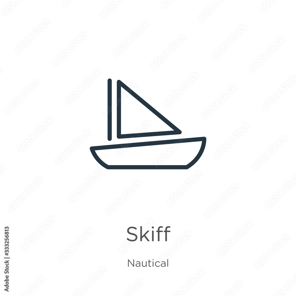 Poster skiff icon. thin linear skiff outline icon isolated on white background from nautical collection. li