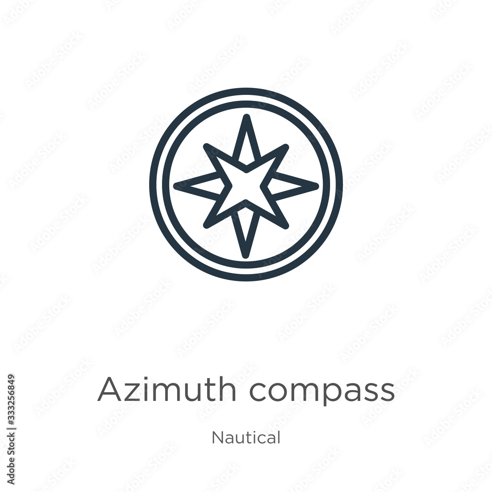 Poster azimuth compass icon. thin linear azimuth compass outline icon isolated on white background from nau