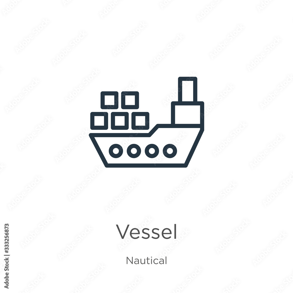 Poster vessel icon. thin linear vessel outline icon isolated on white background from nautical collection. 