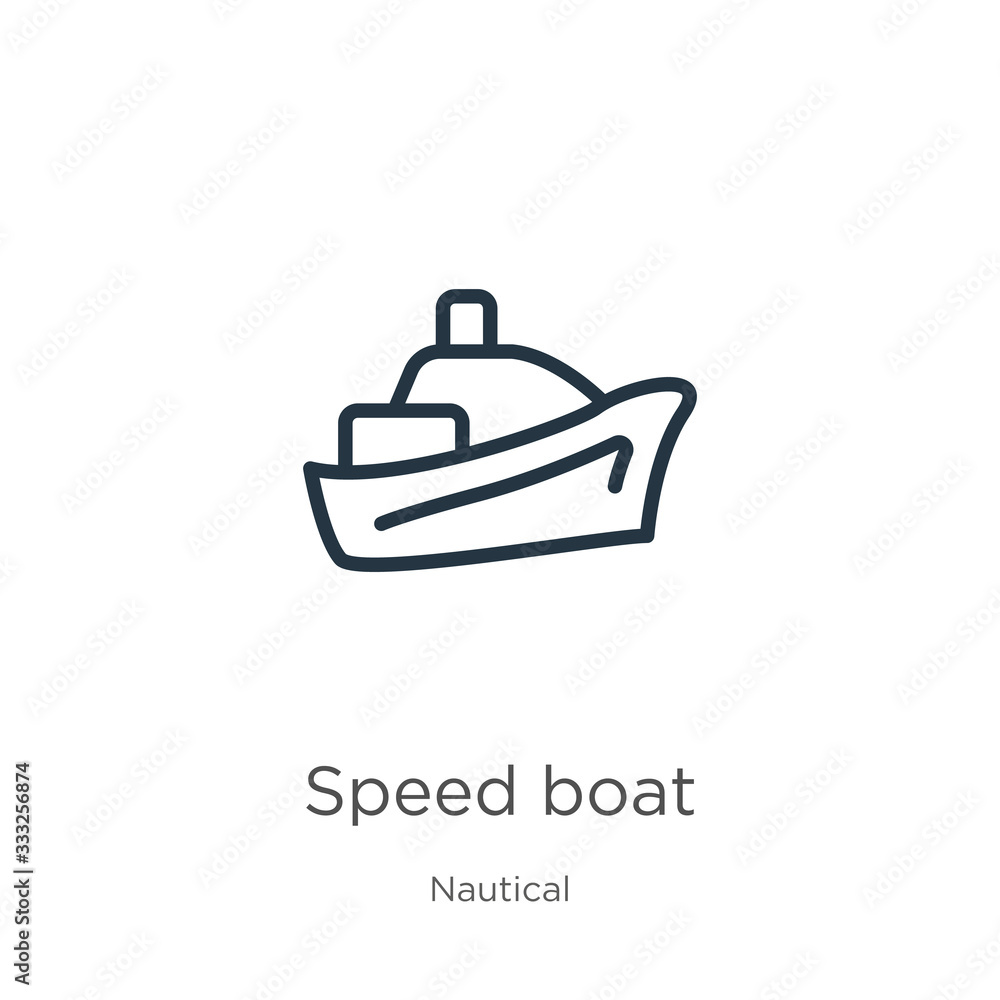 Aufkleber speed boat icon. thin linear speed boat outline icon isolated on white background from nautical coll