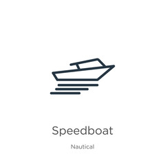 Speedboat icon. Thin linear speedboat outline icon isolated on white background from nautical collection. Line vector sign, symbol for web and mobile
