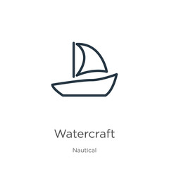 Watercraft icon. Thin linear watercraft outline icon isolated on white background from nautical collection. Line vector sign, symbol for web and mobile