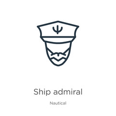Ship admiral icon. Thin linear ship admiral outline icon isolated on white background from nautical collection. Line vector sign, symbol for web and mobile