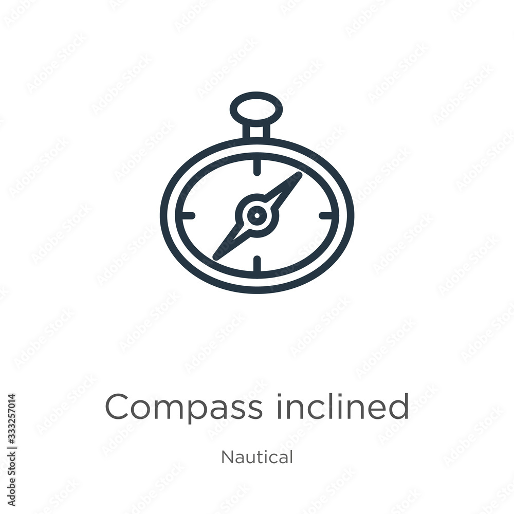 Poster compass inclined icon. thin linear compass inclined outline icon isolated on white background from n