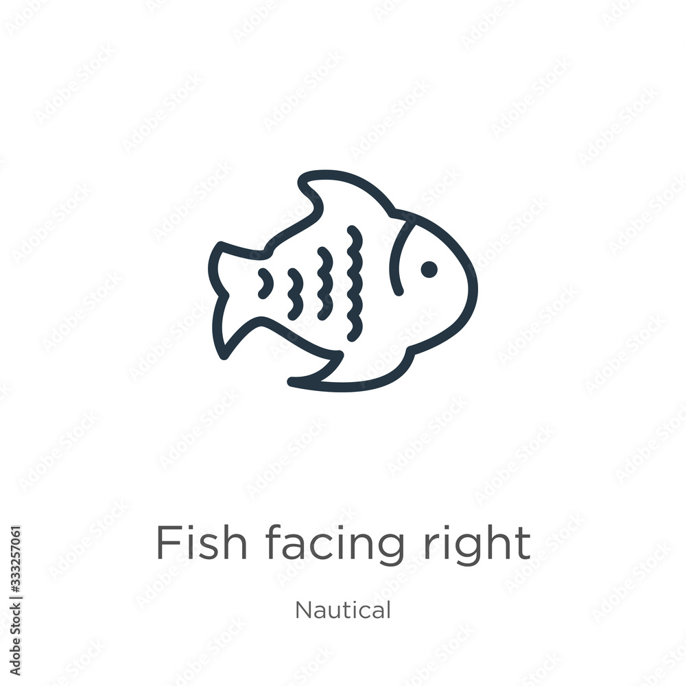 Poster fish facing right icon. thin linear fish facing right outline icon isolated on white background from