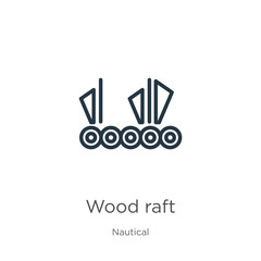 Wood raft icon. Thin linear wood raft outline icon isolated on white background from nautical collection. Line vector sign, symbol for web and mobile