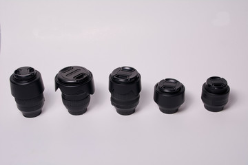 Photographic lens on white and clear background