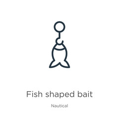 Fish shaped bait icon. Thin linear fish shaped bait outline icon isolated on white background from nautical collection. Line vector sign, symbol for web and mobile