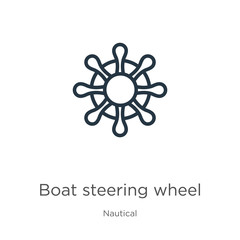 Boat steering wheel icon. Thin linear boat steering wheel outline icon isolated on white background from nautical collection. Line vector sign, symbol for web and mobile
