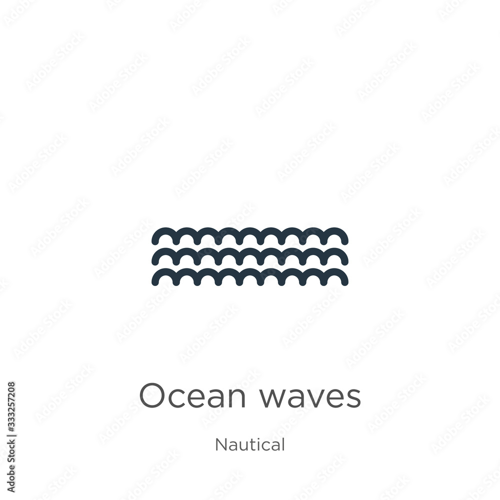 Poster ocean waves icon. thin linear ocean waves outline icon isolated on white background from nautical co