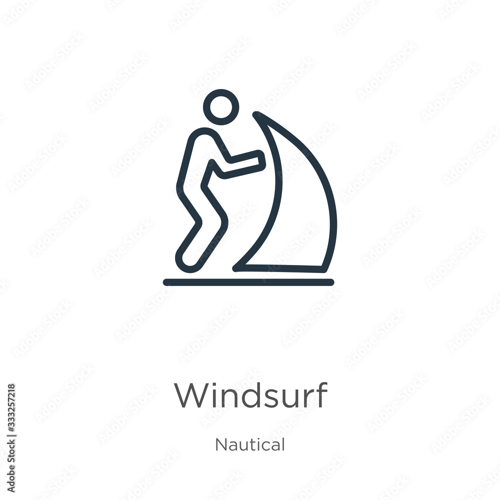 Aufkleber windsurf icon. thin linear windsurf outline icon isolated on white background from nautical collecti