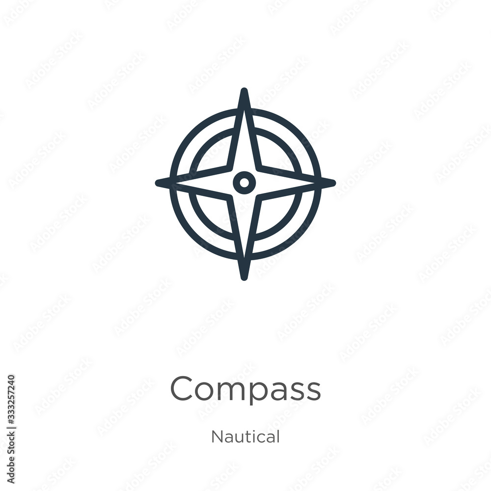 Poster compass symbol icon. thin linear compass symbol outline icon isolated on white background from nauti