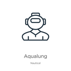 Aqualung icon. Thin linear aqualung outline icon isolated on white background from nautical collection. Line vector sign, symbol for web and mobile