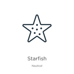 Obraz premium Starfish icon. Thin linear starfish outline icon isolated on white background from nautical collection. Line vector sign, symbol for web and mobile