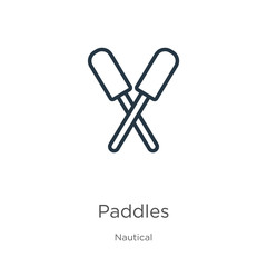 Paddles icon. Thin linear paddles outline icon isolated on white background from nautical collection. Line vector sign, symbol for web and mobile