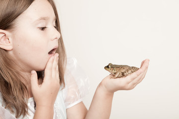 Princess Girl Holding a Frog, Fairy Tale Magic