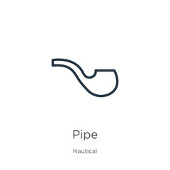 Pipe icon. Thin linear pipe outline icon isolated on white background from nautical collection. Line vector sign, symbol for web and mobile