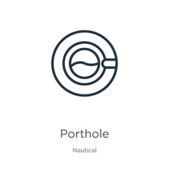 Porthole icon. Thin linear porthole outline icon isolated on white background from nautical collection. Line vector sign, symbol for web and mobile