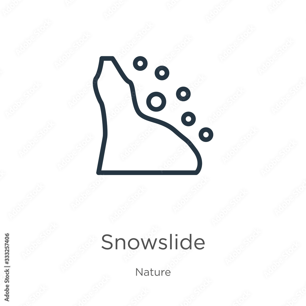 Poster snowslide icon. thin linear snowslide outline icon isolated on white background from nature collecti