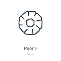 Obraz premium Peony icon. Thin linear peony outline icon isolated on white background from nature collection. Line vector sign, symbol for web and mobile