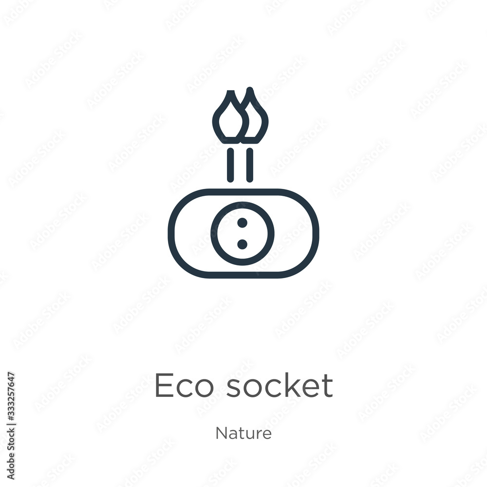 Poster eco socket icon. thin linear eco socket outline icon isolated on white background from nature collec