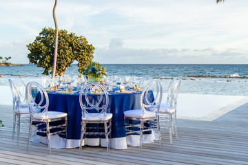 blue beach front wedding table setting