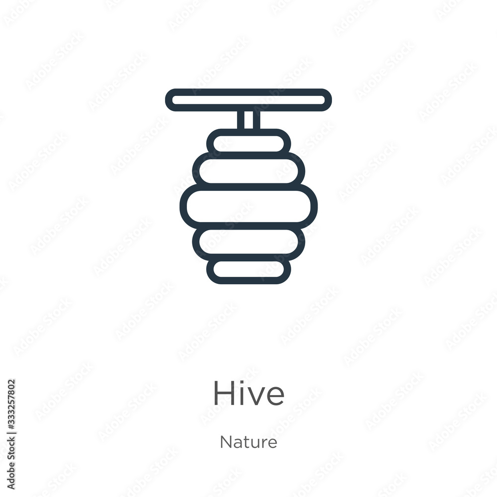 Poster hive icon. thin linear hive outline icon isolated on white background from nature collection. line v