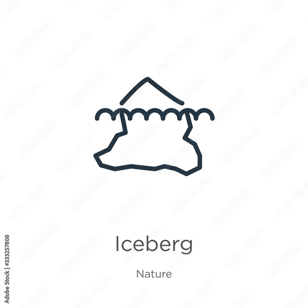 Poster iceberg icon. thin linear iceberg outline icon isolated on white background from nature collection. 
