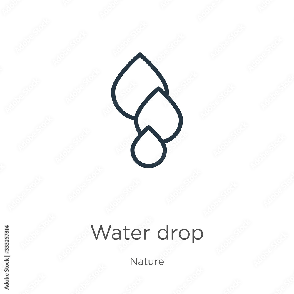 Poster water drop icon. thin linear water drop outline icon isolated on white background from nature collec