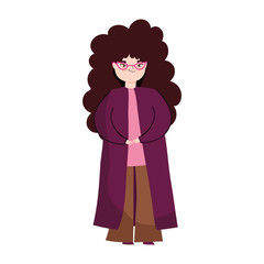 young woman with glasses standing character isolated icon