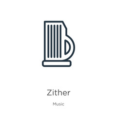 Zither icon. Thin linear zither outline icon isolated on white background from music collection. Line vector sign, symbol for web and mobile