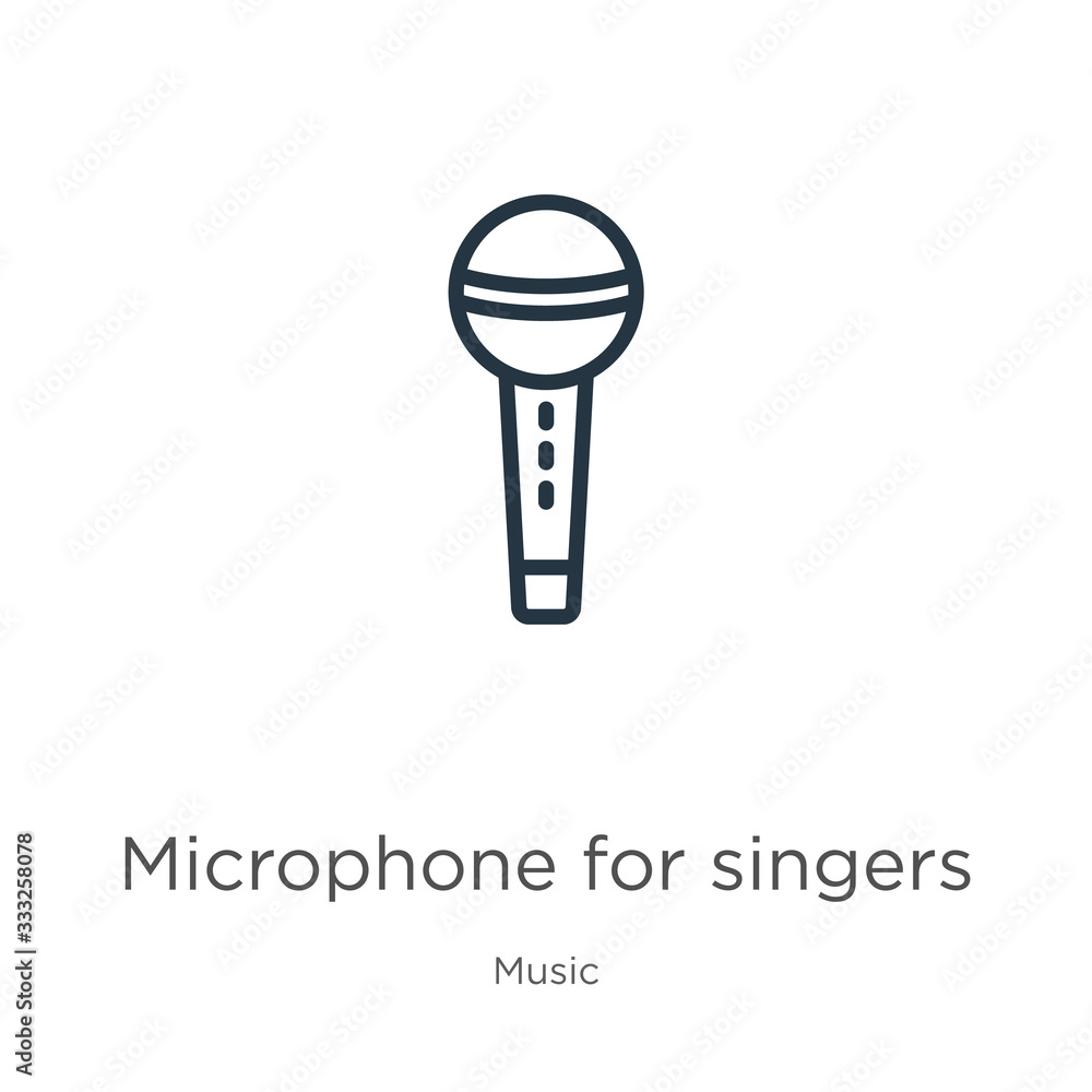 Poster microphone for singers icon. thin linear microphone for singers outline icon isolated on white backg