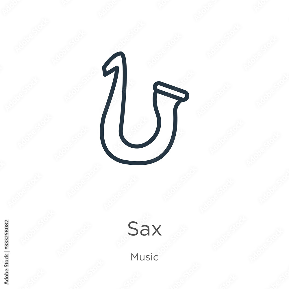 Poster sax icon. thin linear sax outline icon isolated on white background from music collection. line vect