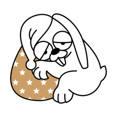 Cartoon bunny sleeping on an easter egg. Contour design of an easter bunny. Symbol for web sites on a white background. Isolated object Vector, illustration