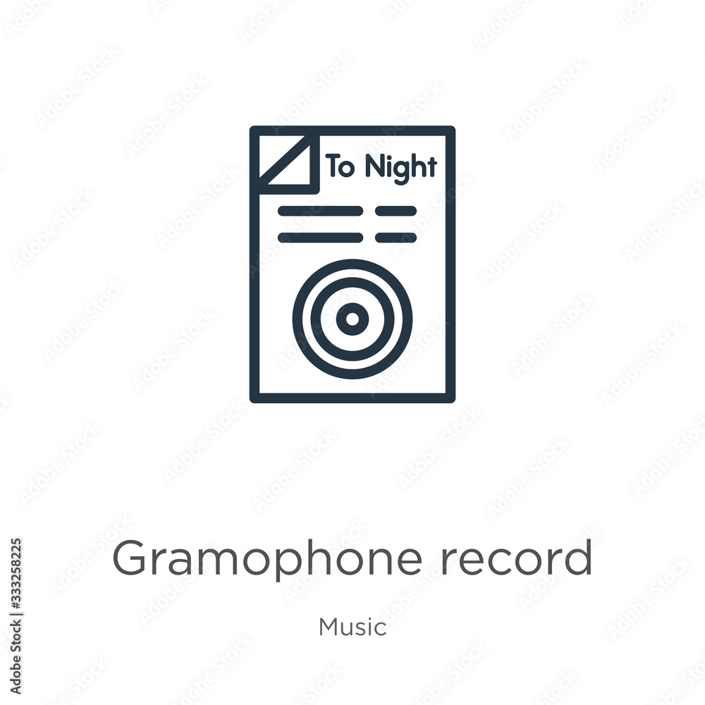 Poster gramophone record icon. thin linear gramophone record outline icon isolated on white background from