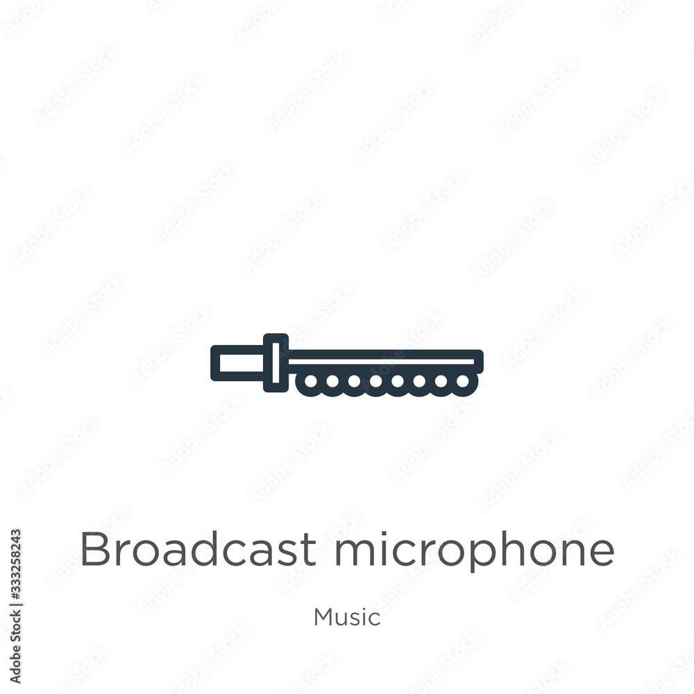 Poster broadcast microphone icon. thin linear broadcast microphone outline icon isolated on white backgroun