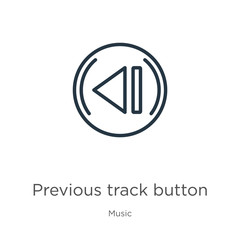 Previous track button icon. Thin linear previous track button outline icon isolated on white background from music collection. Line vector sign, symbol for web and mobile