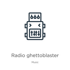 Radio ghettoblaster icon. Thin linear radio ghettoblaster outline icon isolated on white background from music collection. Line vector sign, symbol for web and mobile