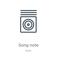 Song note icon. Thin linear song note outline icon isolated on white background from music collection. Line vector sign, symbol for web and mobile