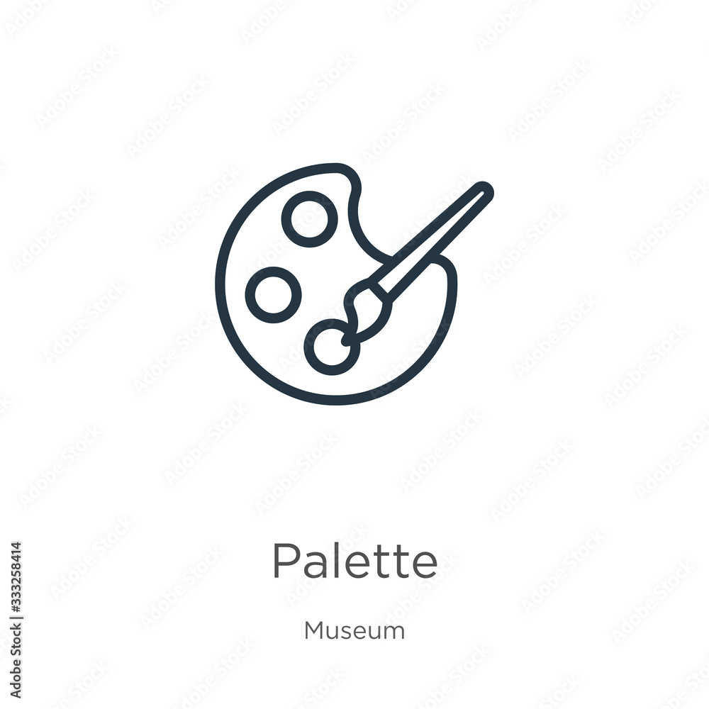 Poster palette icon. thin linear palette outline icon isolated on white background from museum collection. 
