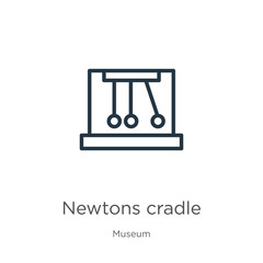 Newtons cradle icon. Thin linear newtons cradle outline icon isolated on white background from museum collection. Line vector sign, symbol for web and mobile
