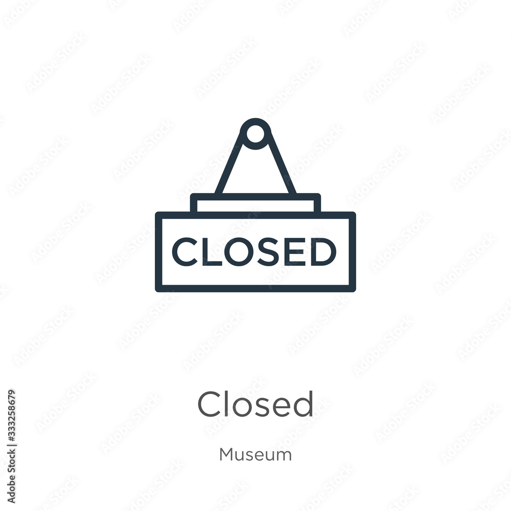 Poster closed icon. thin linear closed outline icon isolated on white background from museum collection. li