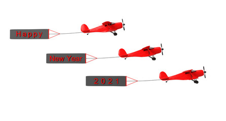 3D Render Three Airplane  with three poster