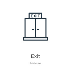 Exit icon. Thin linear exit outline icon isolated on white background from museum collection. Line vector sign, symbol for web and mobile