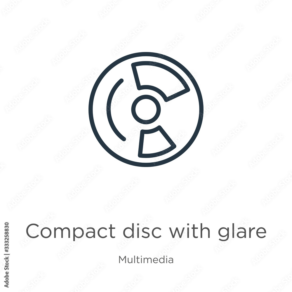 Poster compact disc with glare icon. thin linear compact disc with glare outline icon isolated on white bac