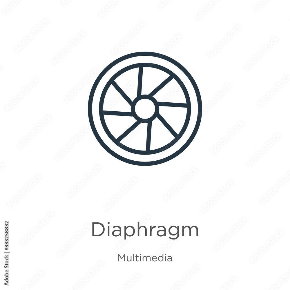 Poster diaphragm icon. thin linear diaphragm outline icon isolated on white background from multimedia coll